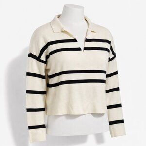 Cyrus Cream Black Striped Cropped Knit Sweater Size L